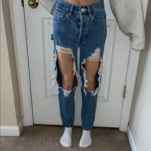 PacSun Ripped Blue Straight Leg Jeans